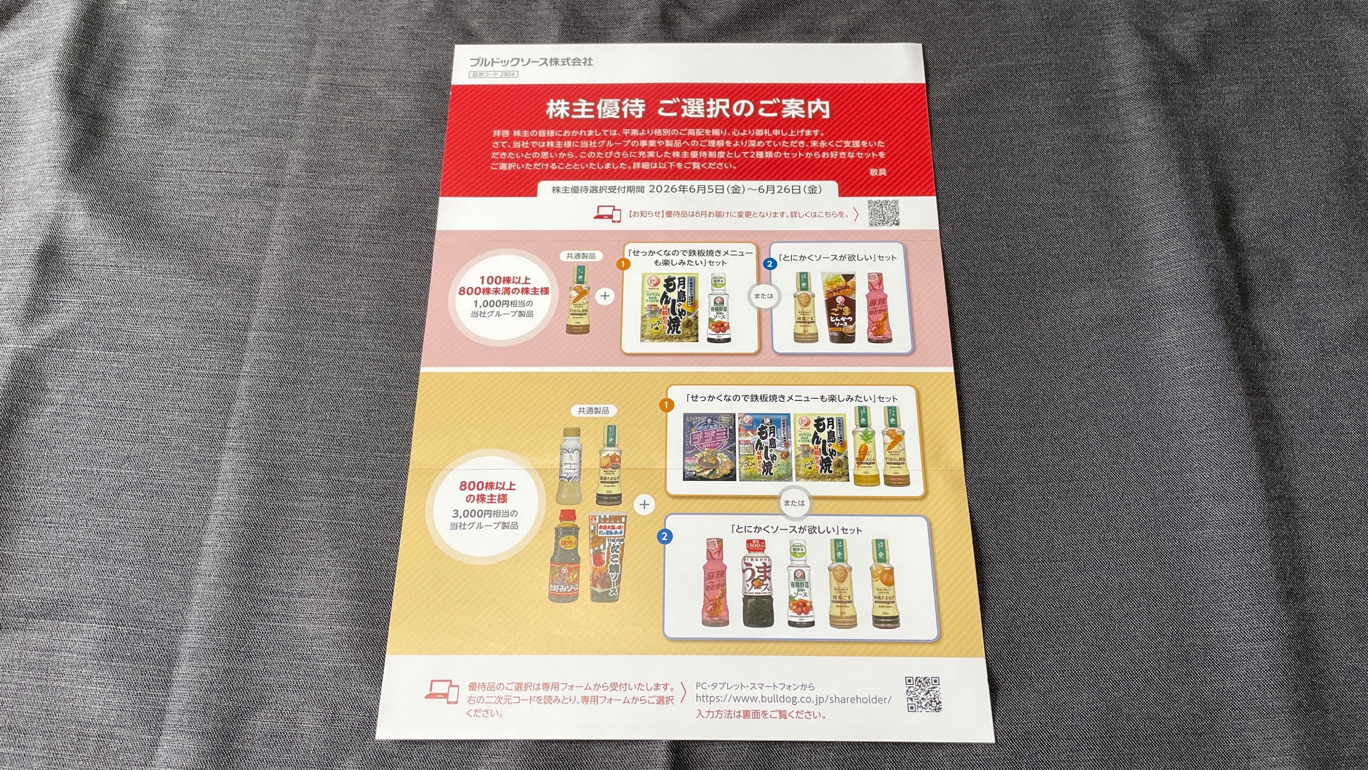 ブルドックソース(2804)から株主優待が到着
